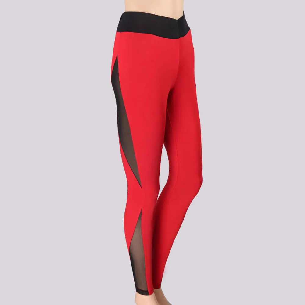 Новые Сексуальные сетчатые леггинсы женские красные черные Лоскутные Спортивные Штаны Для Йоги модные женские леггинсы с принтом для фитнеса Мода# O