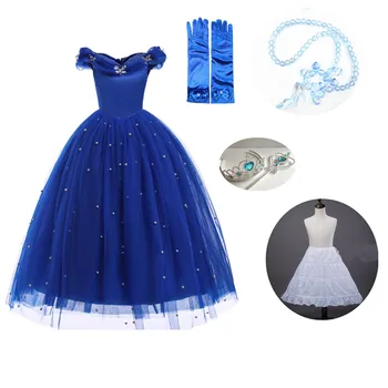 

2018 Girls Princess Cinderella Dress up Kids shoulderless Party Dresses with Bead Halloween Cosplay Costume Pageant Long Gown