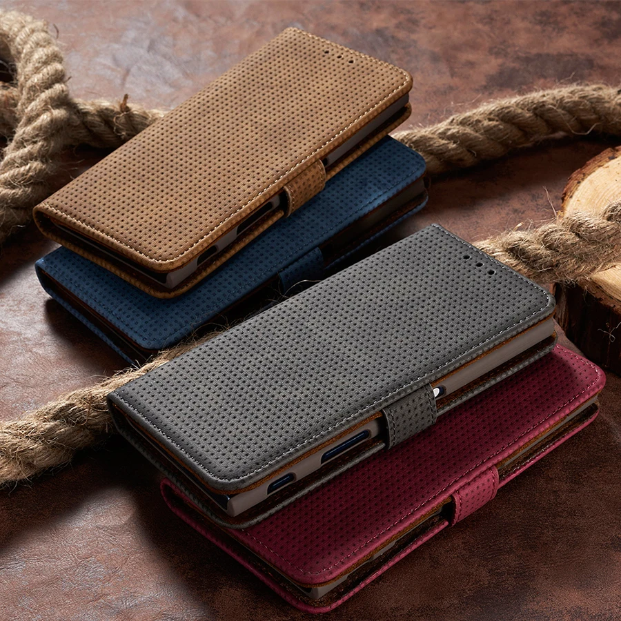 Hot Retro Mesh Luxury PU Leather Breathable Case for Sony Xz X Compact Capa Coque Magnetic Flip Stent Card Slot Wallet Cover
