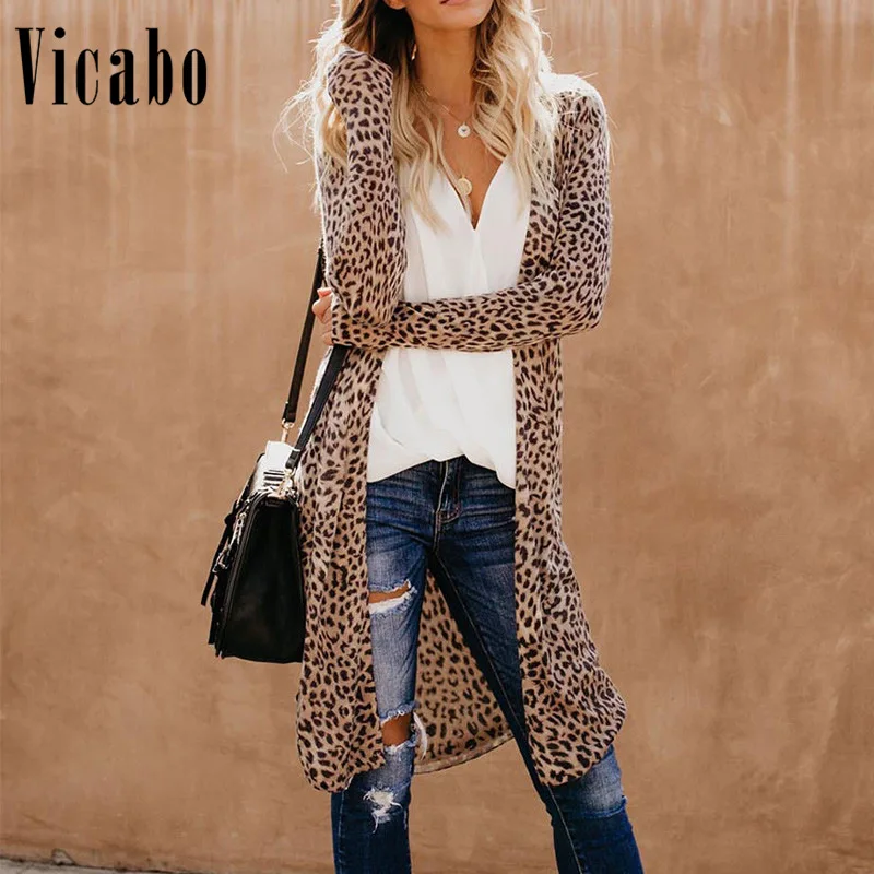 Vicabo Fashion Camouflage Leopard Print Long Cardigan Women Autumn Long ...