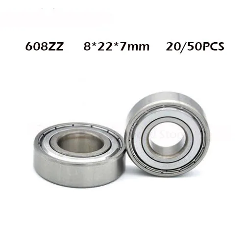 

20/50Pieces Double Shielded Miniature High-carbon Steel Single Row 608ZZ ABEC-1 Deep Groove Ball Bearing 8*22*7 8x22x7mm 608 ZZ