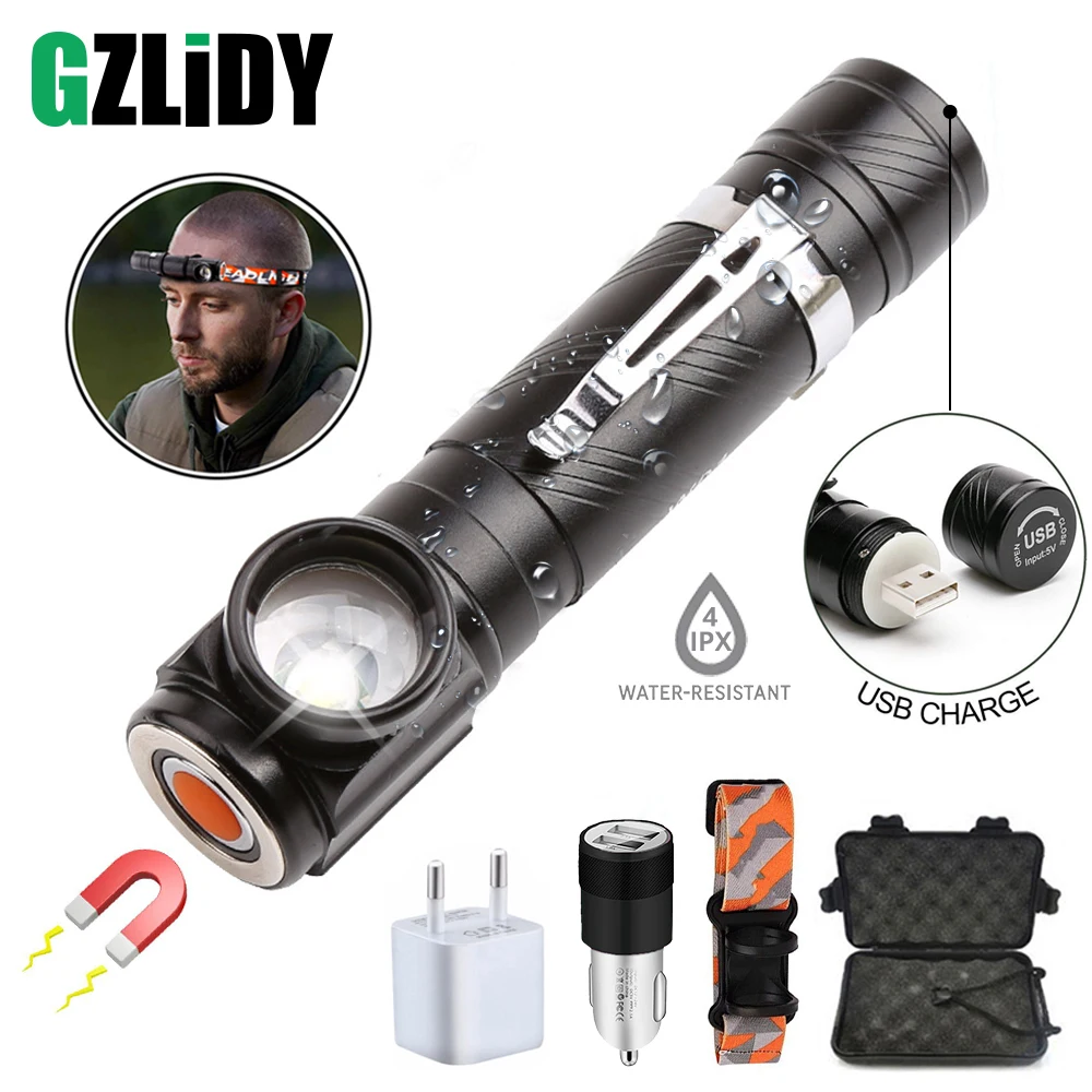 

Rechargeable Multi-function LED Flashlight Built-in battery USB charging With magnet For night riding night fishing camping