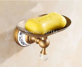 

Free Shipping! Classic Antique Brass Soap Dish Holder Soap Plate Wall Mounted Ceramic Base Holder