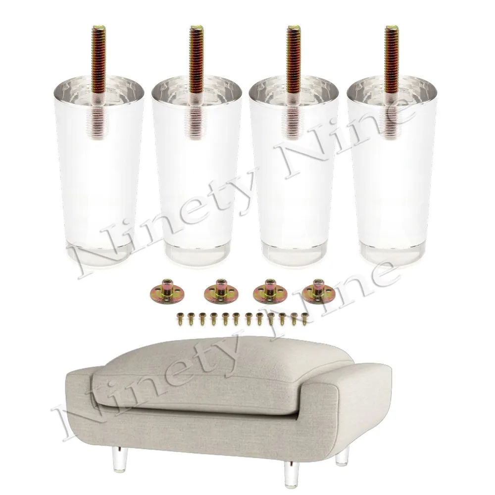 Hot Sale 4pcs 4inch M8 Sofa Legs Clear Furniture Feet Acrylic