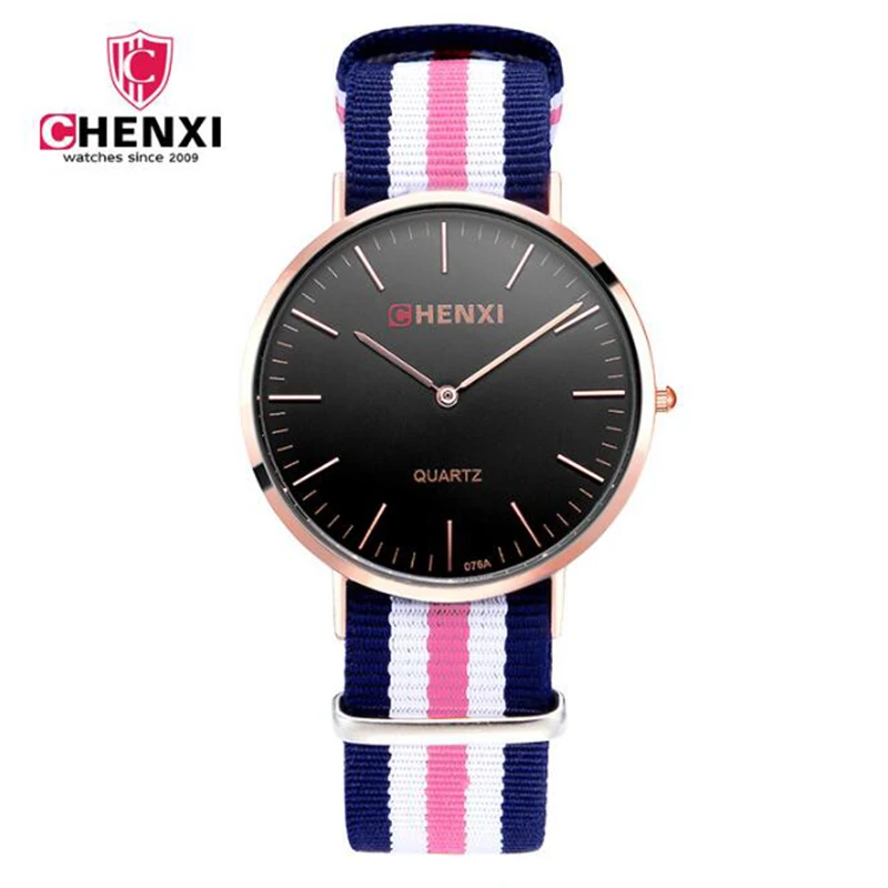 CHENXI Fashion Men Women Watches Gold Hot Mens Watch Top Brand Luxury Sport Couple Nylon Strap Simple Clock Relojes Mujer 2017