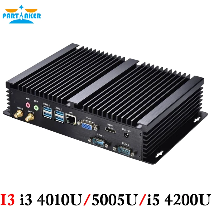 Mini Computer Fanless Mini PC Windows 10 Core i3 4010U i5 4200U 1 LAN 2 RS232