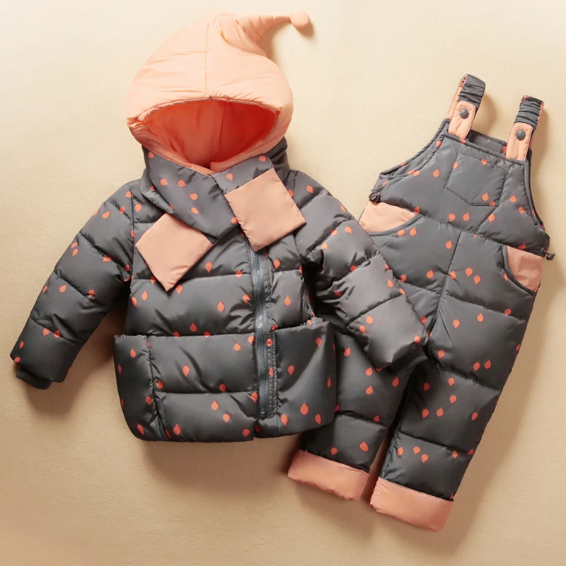 

2018 New baby winter down clothing set jacket for boys girls baby clothes suits hooded kids down+pant Waterproof Snowsuit