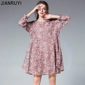 

JIANRUYI Large size women's clothing 2018 spring new fat MM lace long-sleeved dress 6887