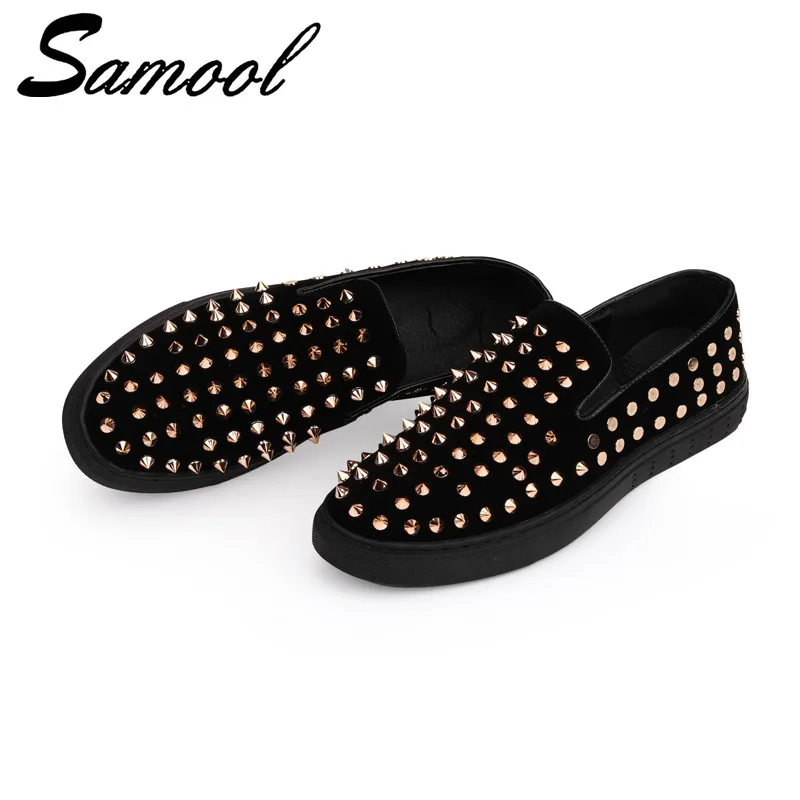 

Luxury Designers Men Glitter Casual Slip on Studded Rivet Spike Loafers Shoes Male Gold Black Red Party Weeding Dress Shoes Sex3