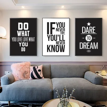 

Motivational Inspiring Quote Wall Art Print Canvas Painting Nordic Poster Black and White Pictures for Living Room Decoration