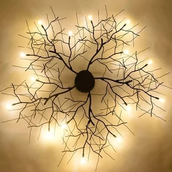 

Modern Branch Chandelier Globe Creative Black Metal Twig Ceiling Lamp Office Living Room Light G4 LED D90CM