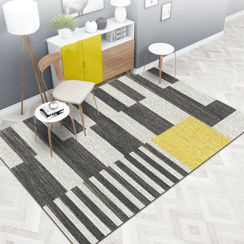 Fashion Modern Scandinavian Geometric Yellow Grey Striped Door Mat