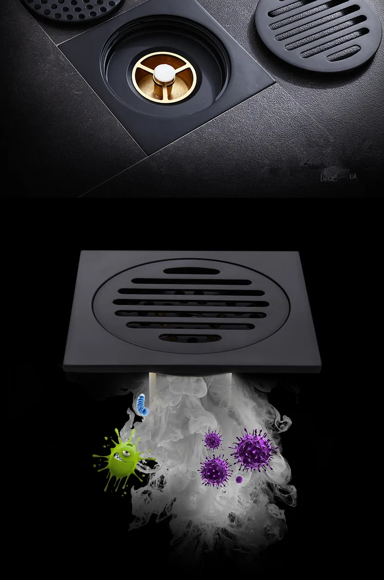 ZGRK черный дезодорирующий латунный Hideep трап 100x100 мм квадратный анти-запах ванная комната балкон Невидимый душ слив