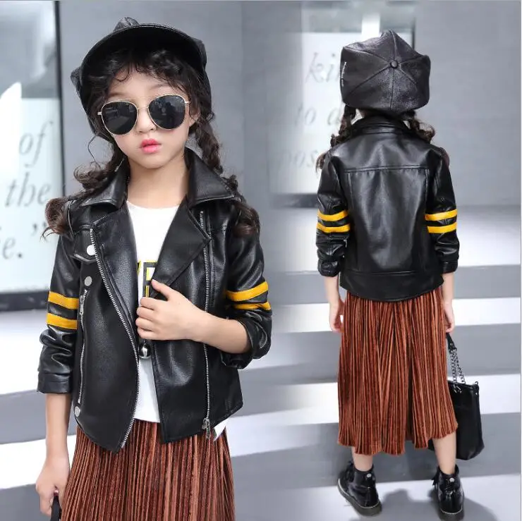 Black Faux Leather Jacket Infant Toddler Kid Zippered Biker Motorcycle Girls 2-6