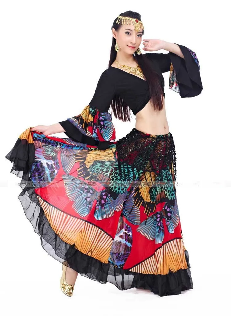 Новейший стиль, юбка с цветочным принтом для танцев и шоу на сцене, модная юбка, костюм для танца живота