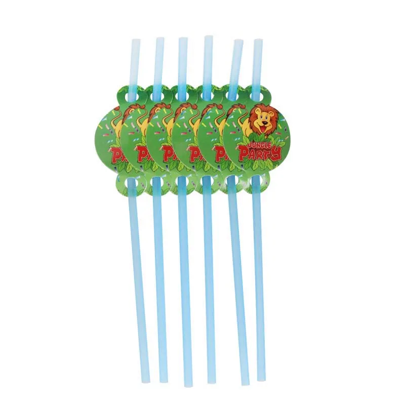Джунгли для вечеринки в стиле сафари поставки животных Фольга Шары Баннер с днем рождения украшения вечерние душа ребенка мальчик вечерние поставки - Цвет: 6pcs straw