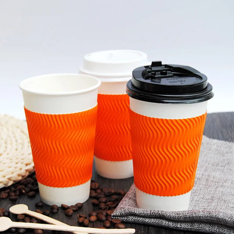 

50pcs Creative orange disposable coffee cup 500ml cold and drink packaging cups double layer thicken paper cup with lid
