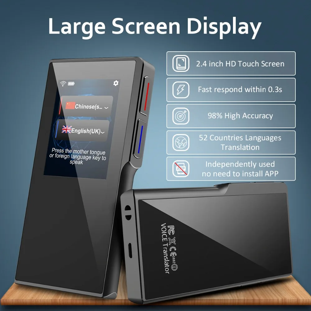

Two-way intelligent translator photo offline 2.4-inch HD touch screen cheap voice translator 52 languages translation