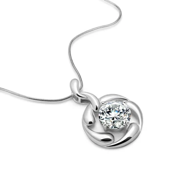 

Shone round zircon pendant.Wholesale silver jewelry Fashion simple sterling silver snake chain.Solid 925 silver women necklace.