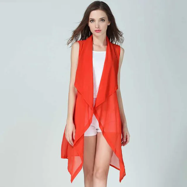 2016 Summer Women Solid Gauze Blouses Chiffon Kimono Long Cardigan