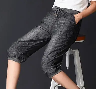 Большие размеры, S-4XL, эластичная резинка на талии, укороченные джинсовые штаны для женщин, штаны-шаровары, на шнуровке, на завязках, женские летние джинсы, Vaqueros Mujer - Цвет: dark grey