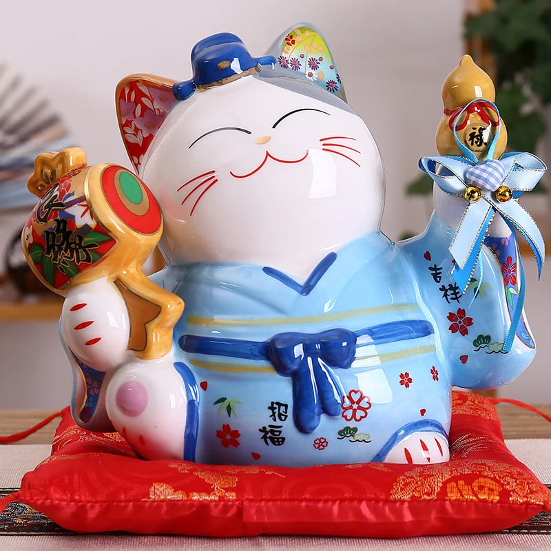 8 дюймов керамика Maneki Neko орнамент Lucky Cat Копилка японская пара Фортуна кошка фэн шуй свадебный подарок центральный