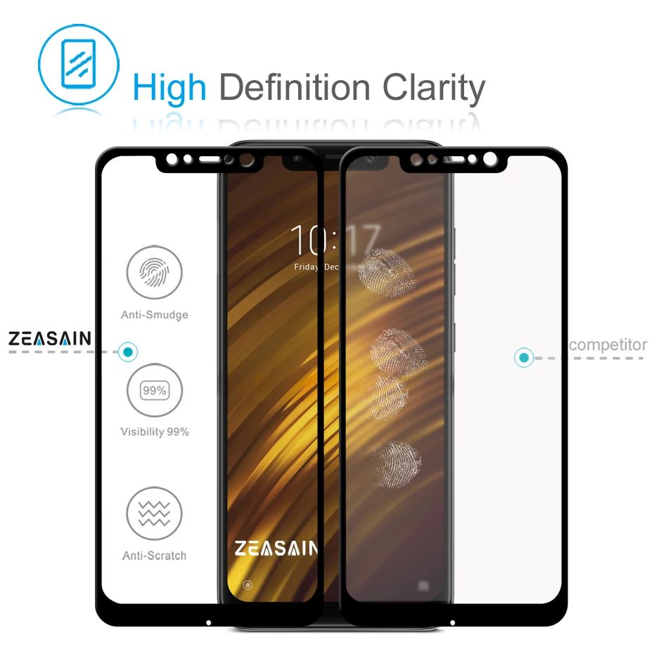 Original ZEASAIN 9H Tempered Glass for Xiaomi PocoPhone F1 Poco F1 Screen Protector 2.5D HD Clarity Toughened Safety Glass Film (3)
