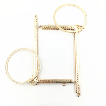 

1Pc Kiss Clasps Lock Bag Purse Handbag Handle With Big Ring DIY Accessories Gold Plated L Shape Flower Metal Frame 18.5cm