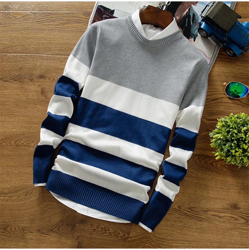 

Striped Knitting Cashmere Sweater New Fashion Men's Pullover Drop shipping Sweaters Long Sleeve O-Neck Christmas top clothes