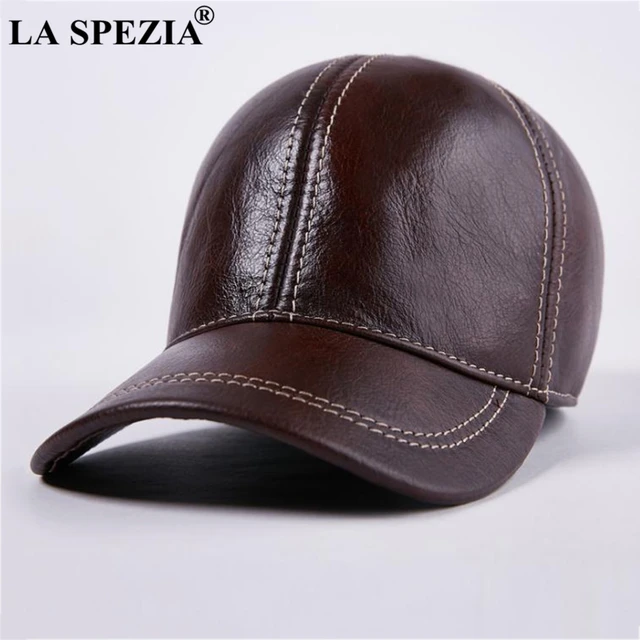 LA SPEZIA Genuine Leather Baseball Cap Retro Men Brown Peaked Caps Male ...