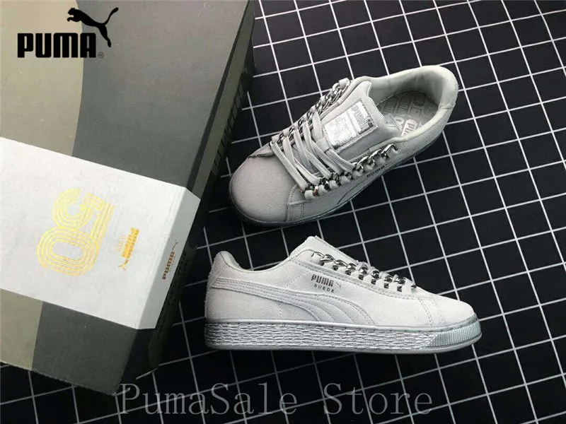 

Original Puma 50th Suede Classic x Chain Men Sneakers 2019 Grey Men's Badminton Shoes 366664 04 Sport Sneaker Men Size Eur39-44