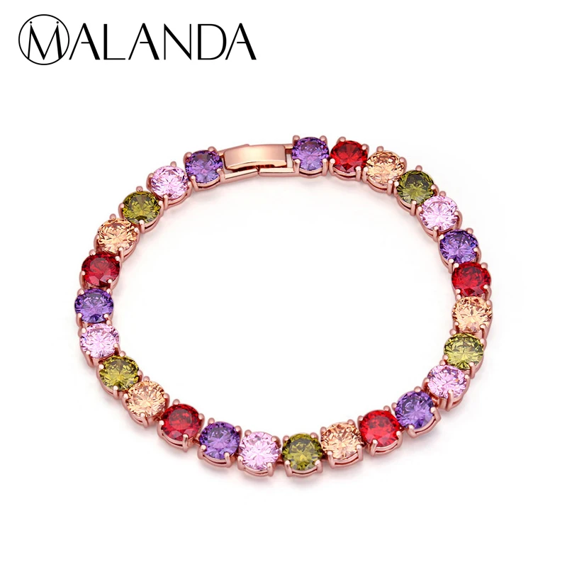 

MALANDA New Fashion Colorful Round Shape Zircon Crystal From Swarovski Bracelets Bangles For Women Luxury Wedding Jewelry Gift
