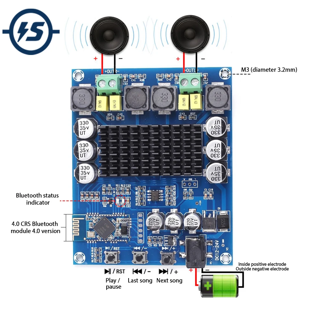 

2x120W Power Bluetooth Dual Channel Digital Amplifier Module TPA3116D2 XH-M548 Audio Amplifier