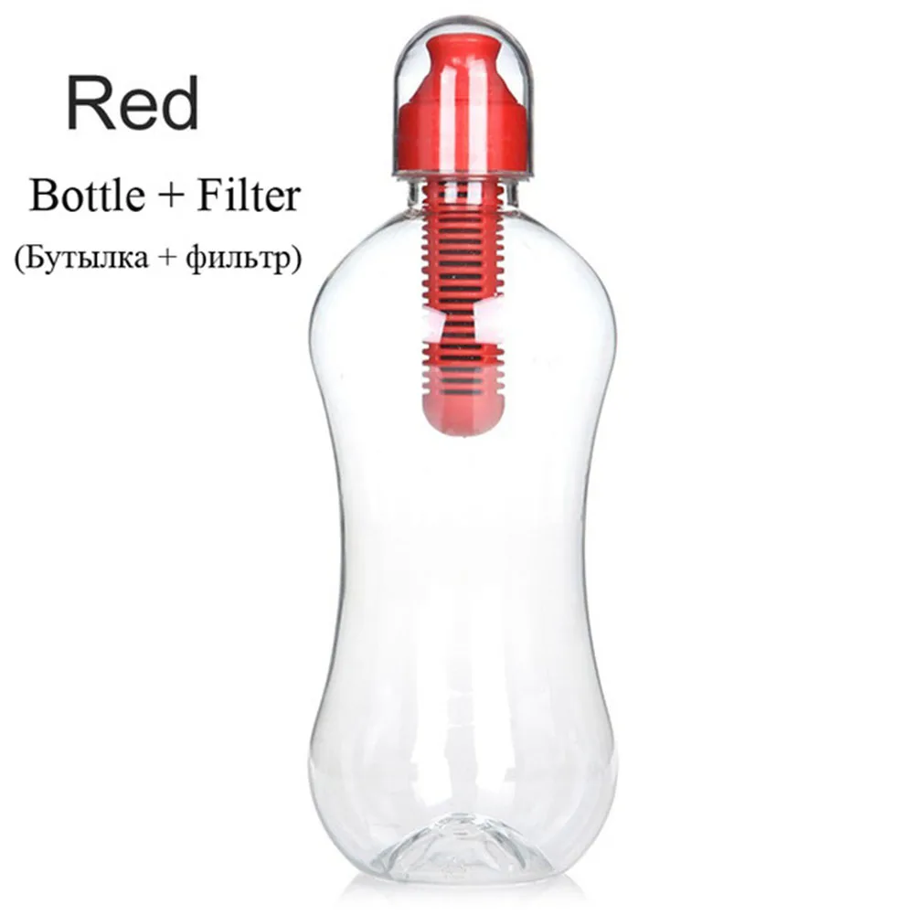 Креативный фильтр из активированного угля, стерилизация, бутылка для воды, 550 мл, пластиковая портативная бутылка для путешествий, Спортивная, здоровая, питьевая бутылка - Цвет: Красный