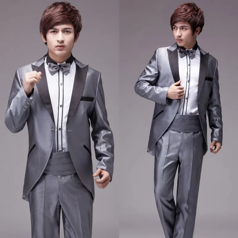 Men tuxedo blazer Silver wedding dinner will groom tuxedo tuxedo men tuxedo vest men tail coat