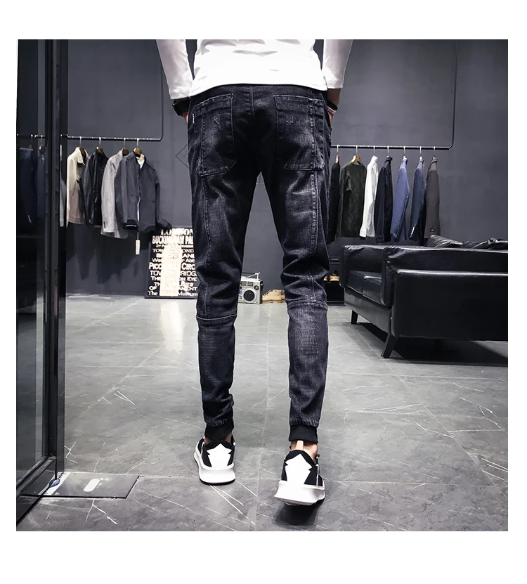 Новые Классические мужские модные дизайнерские Эластичные Обтягивающие черные джинсы на шнурке мужские обтягивающие джинсы в стиле