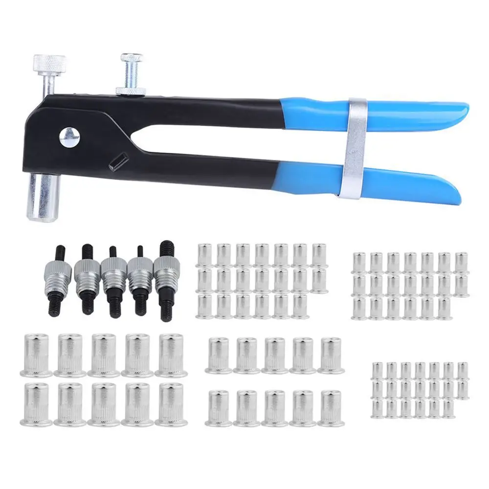 

86pcs/Set M3-M8 Blind Rivet Nuts Threaded Insert and Rivet Tool Riveter Gun Rivnut Nutsert Riveting Kit Household Repair Tools