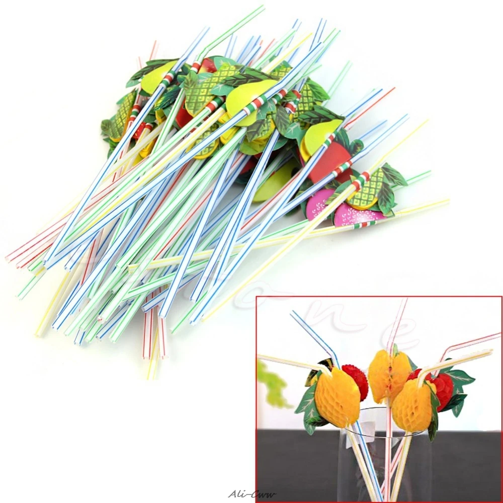 

3D Fruit Umbrella Cocktail Drinking Straw 50 Assorted Party BBQ Theme Decoration