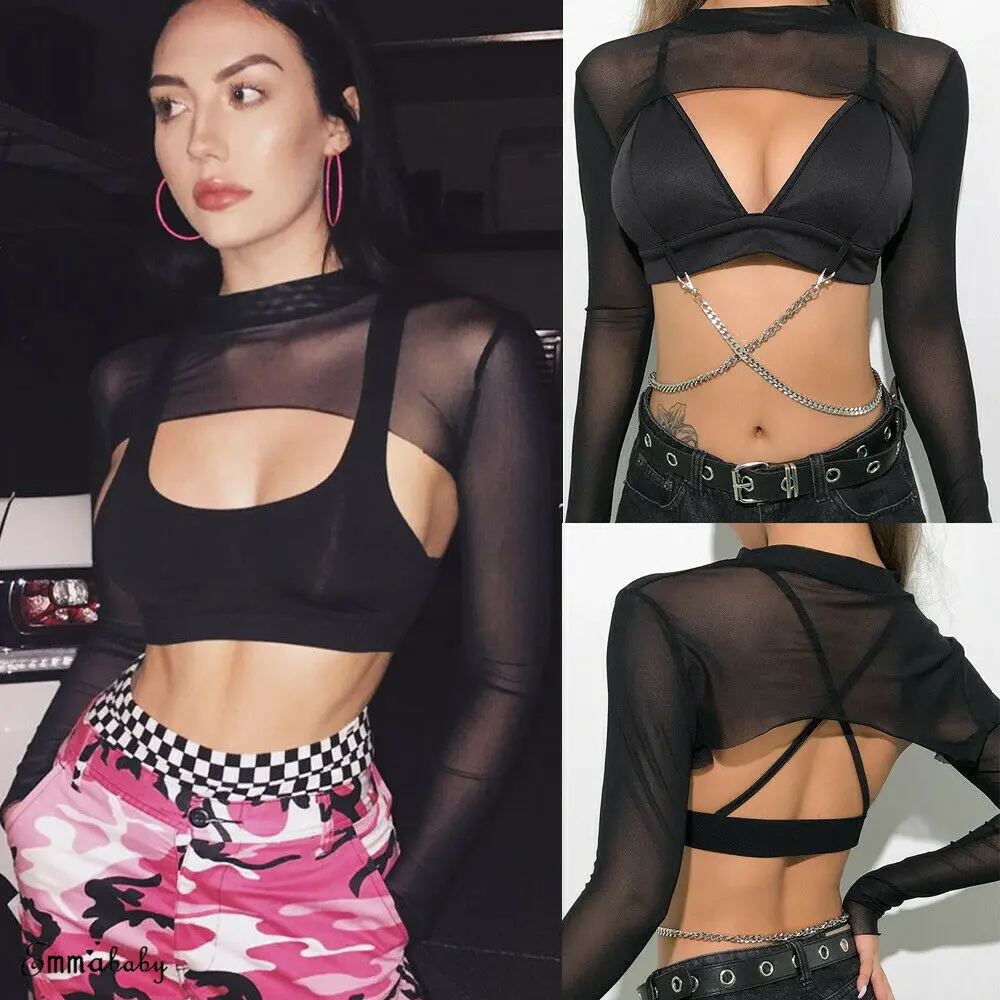 

New Women Ladies Fashion Casual Summer T Shirt Fishnet Mesh See Through Solid T Shirt Tee Tops Party Clubwear