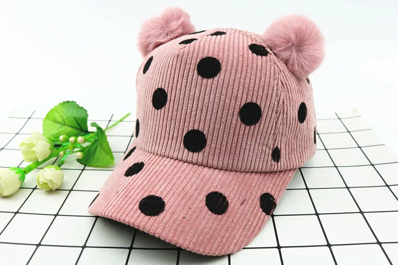 

Fashion Child Hip Hop Baseball Cap Wool fur hair ball kids Winter Hat Baby Boys Girls Dot snapback Caps for 2-8 Y