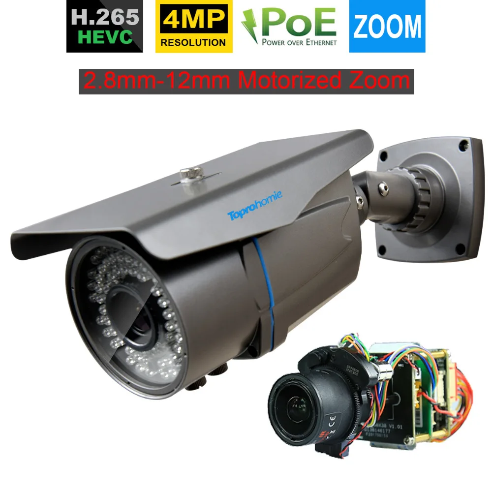 TOPROHOIME H.265 4MP 48V POE IP Camera Outdoor Waterproof IR 2.8mm-12mm Motorized Zoom Auto focus security | Безопасность и защита