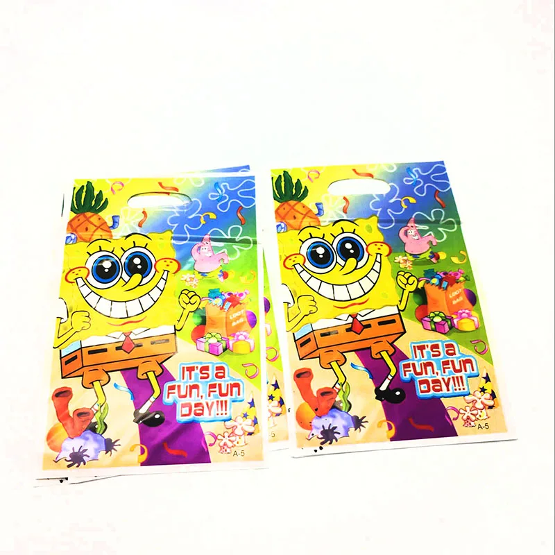 

10pcs SpongeBob theme loot bags baby shower party decoration SpongeBob theme plastic candy bags SpongeBob plastic gift bags