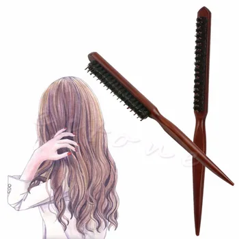 

New Salon Comb Hair Teasing Brush Wooden Handle Back Comb Natural Boar Bristle