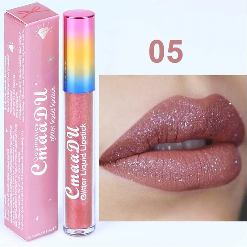 

Cmaadu glitter flip lip gloss velvet matte lip tint 6 colors waterproof long lasting diamond flash shimmer liquid lipstick HF081