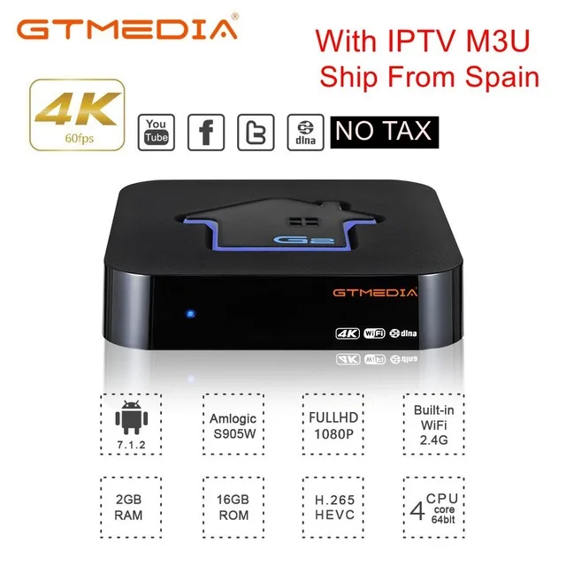 ТВ-декодер GTmedia G2 2 Гб ОЗУ 16 Гб ПЗУ S905W Android 7,1 DRM Widevine L1 4K HD 2,4G встроенный Wifi телеприставка IP tv Netflix