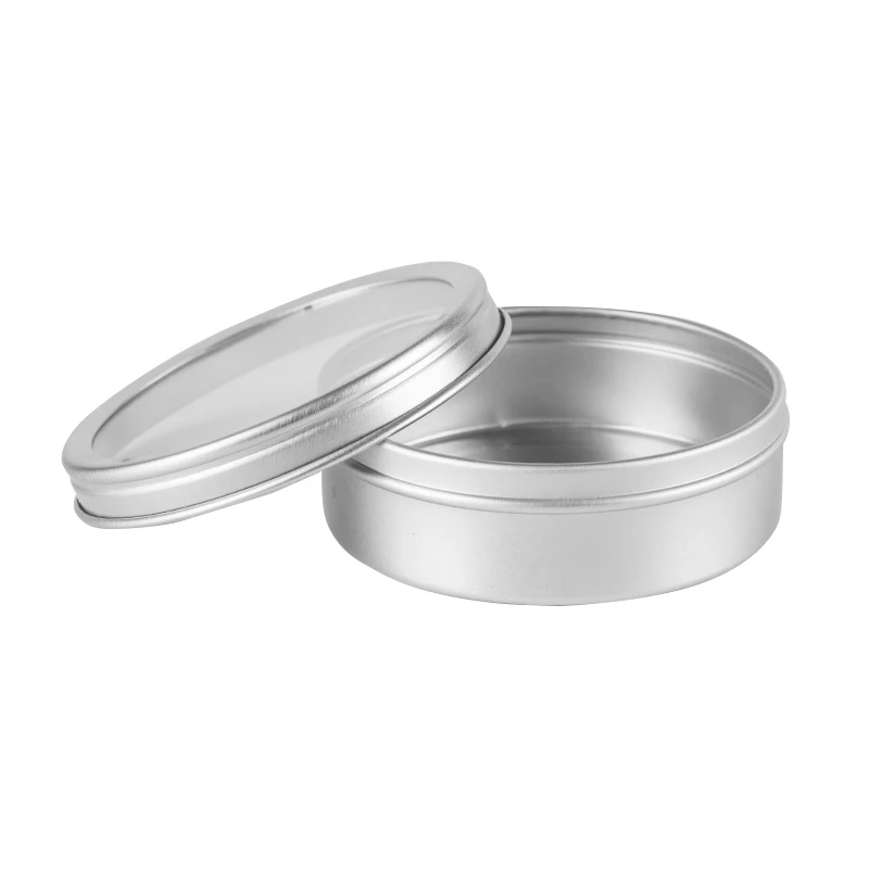 

20g 40g 100g Empty Silver Cosmetics Cream Container Window Cap Metal Aluminum Jar Balm Bottle Tin Pot Can Gift For Tea Candle