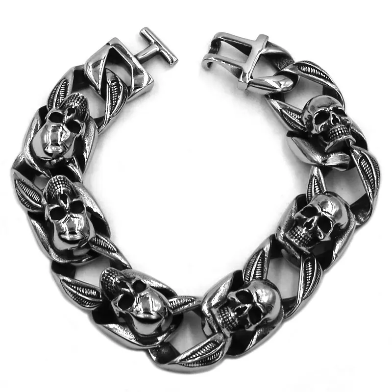 Gothic Biker Skull Bracelet Stainless Steel Titanium Jewelry Punk Cool Skull Motorcycle Biker Mens Boys Bracelet SJB0351