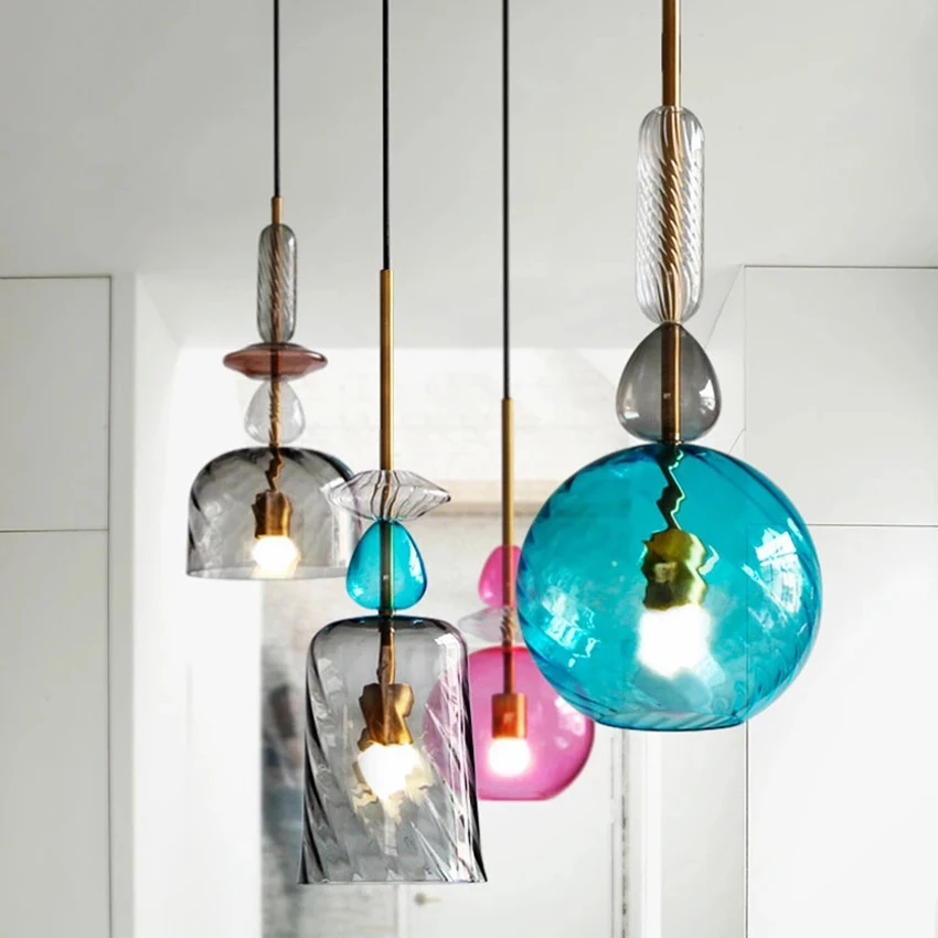 

Vintage Loft Dining Room Led Glass Candy Decor Pendant Lights Living Room Bedroom Corridor Lighting Luminaire Kitchen Fixtures