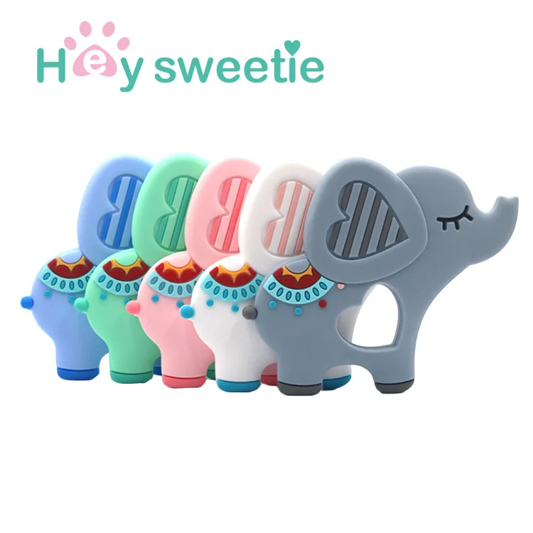 

Drop shipping Safe Baby Cartoon Teether Cute Animal Elephant Infant Necklace Teether Toddle Silicone Chew Charms Kids Teething