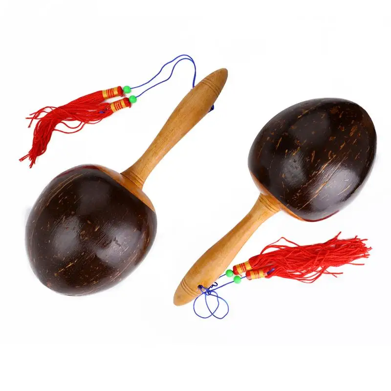 1 Pair Maracas Coconut Shell Wooden Maraca Sand Hammer Shaker Children